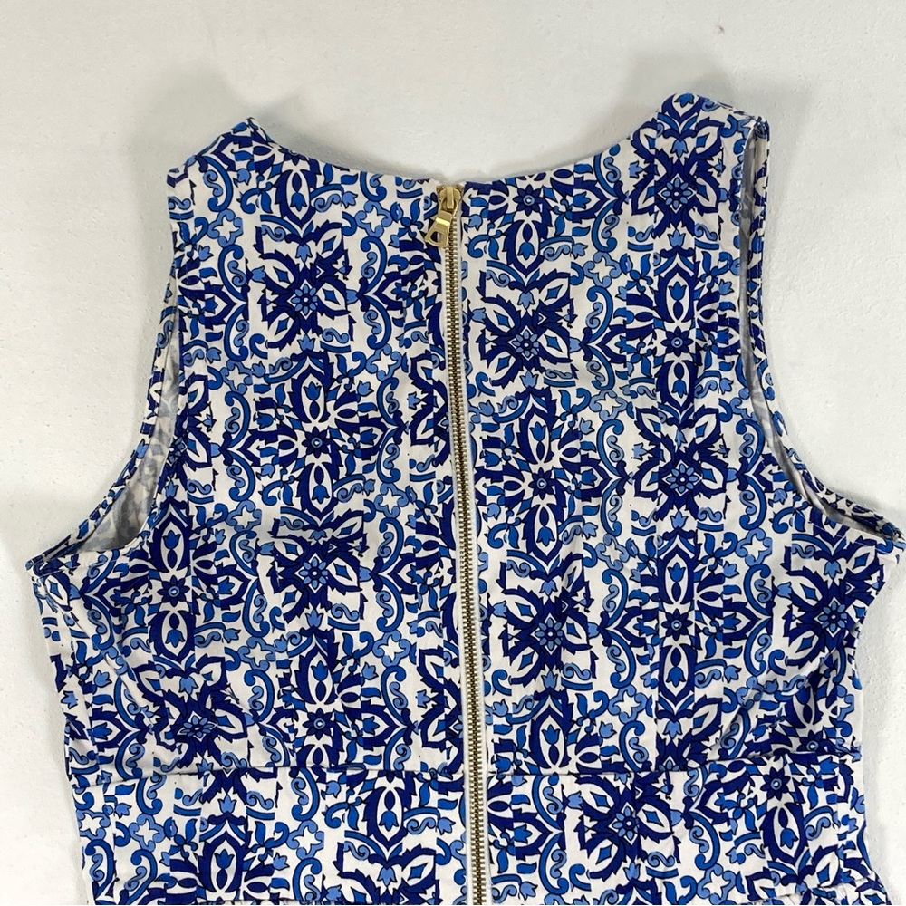 Milly for Design Nation Banvin Blue White Floral Sleeveless Fit Flare Dress 10 - Picture 15 of 16
